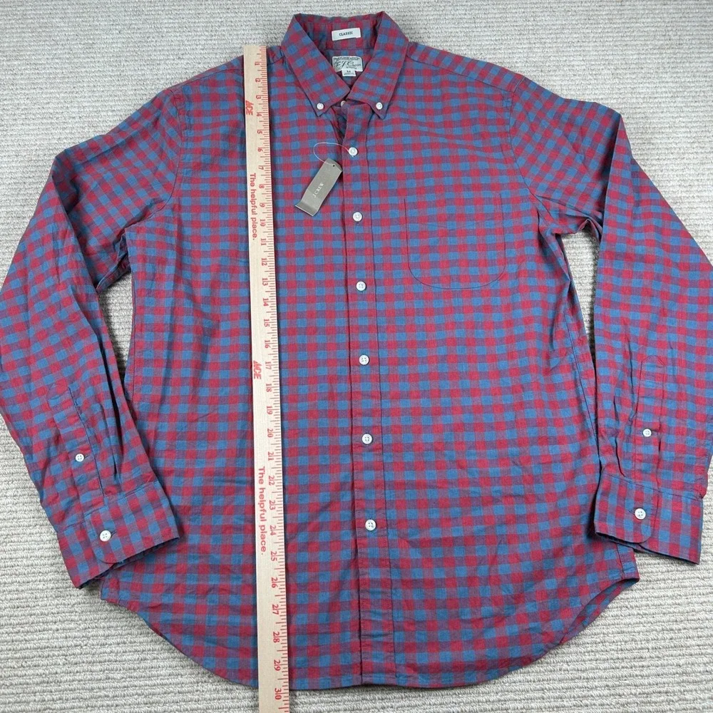 J. Crew Button Down Shirt Mens M Red Blue Gingham Secret Wash Preppy Classic New
